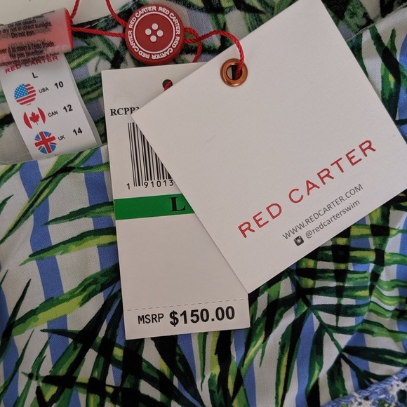 Red Carter Cover Up Dress Palm Party Print Crocheted Tiered Green Blue L NWT - Picture 8 of 8